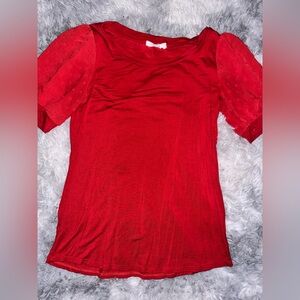 Beacon Apparel Red Blouse Sheer Puff Sleeve - XS EUC